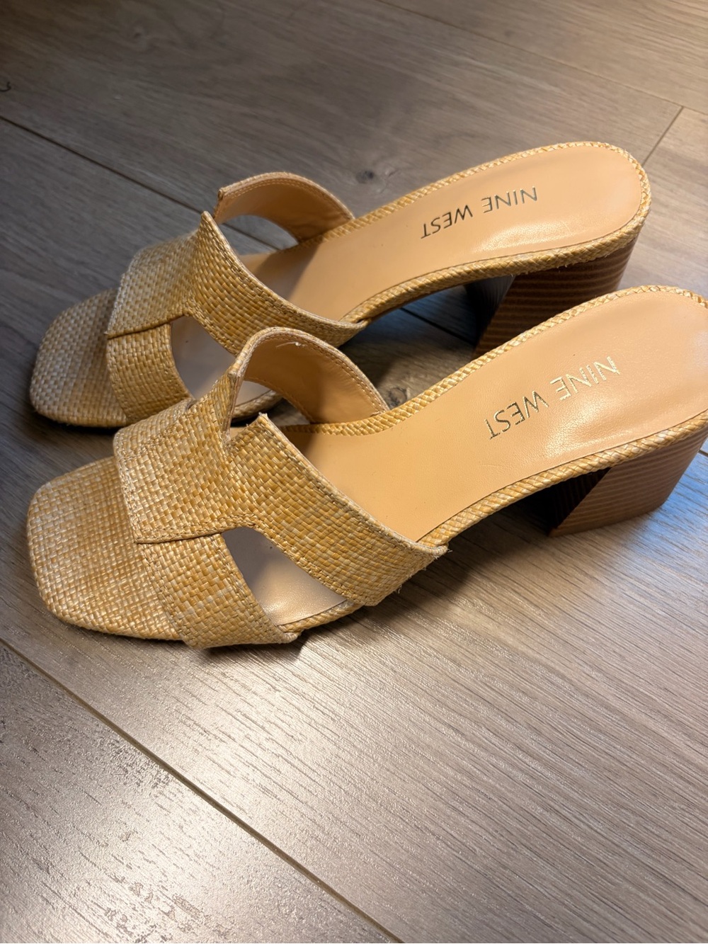 Nine West Woven Tan Slide Mules - Picture 2 of 8